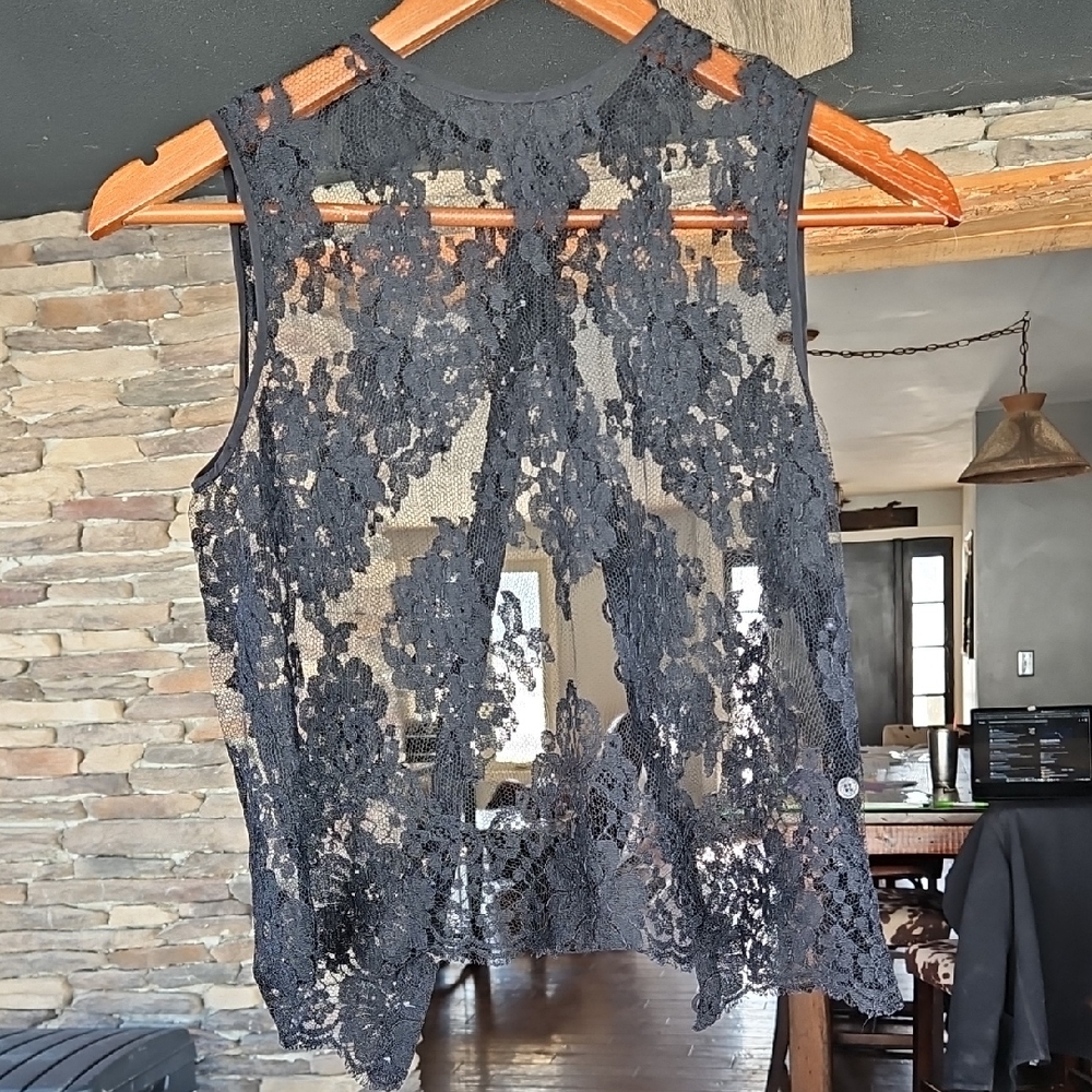 Black Sleeveless Tank Top with Cut Out and Embellished Design